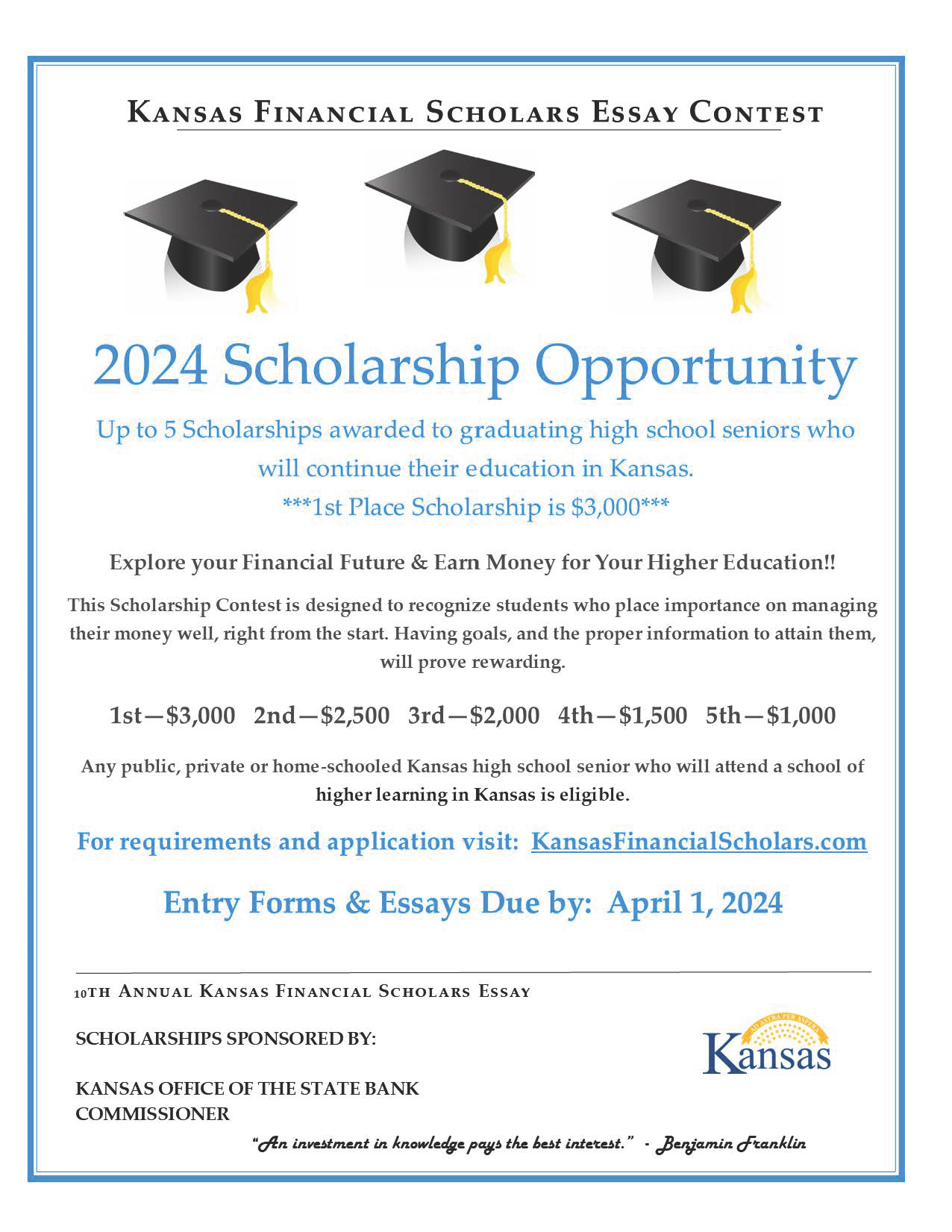2024 Scholarship Contest Kansas Office of the State Bank Commissioner