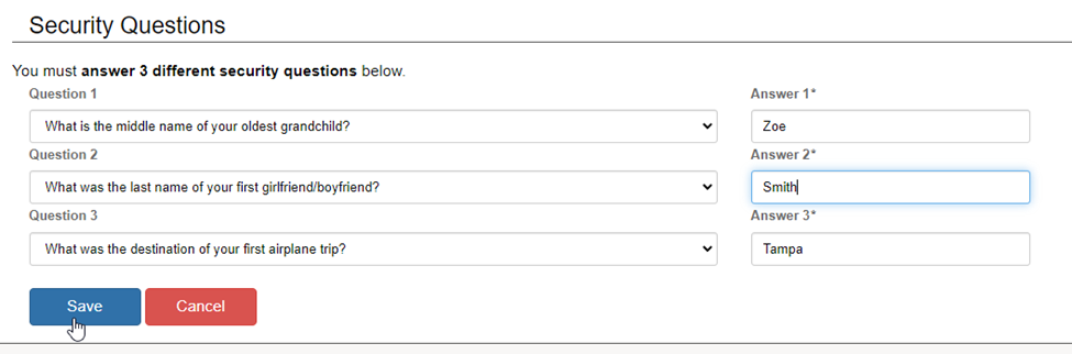 Security questions example