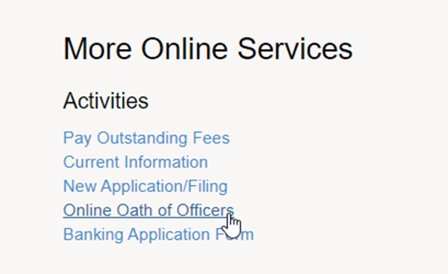 Online Oath of Officers link screenshot
